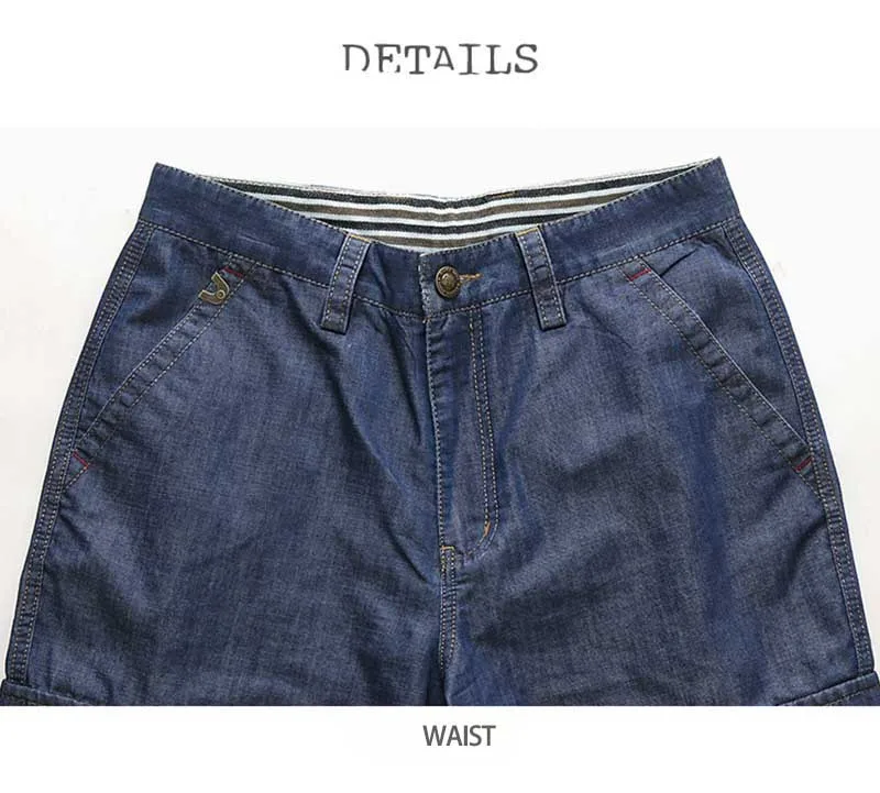 Летние джинсовые шорты, хлопковые мужские повседневные джинсы, шорты Карго с большим карманом, прямые свободные мешковатые шорты, мужские шорты размера плюс