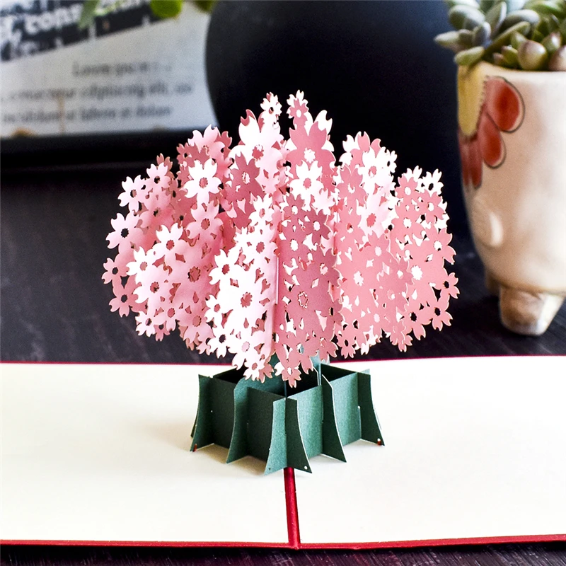 10 шт Вишневое дерево 3D всплывающие карты день рождения с наклейка на конверт лазерная обработка поздравительная Почтовая открытка подарки