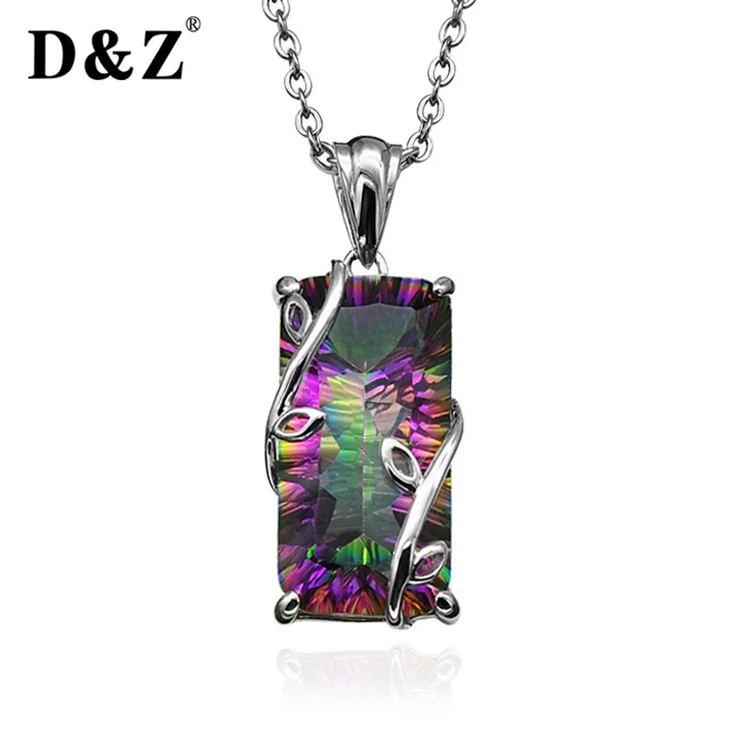 

D&Z Mystic Fire Rainbow Natural Crystal Pendant Necklace Stainless Steel Quartz Necklaces for Women Charm Jewelry