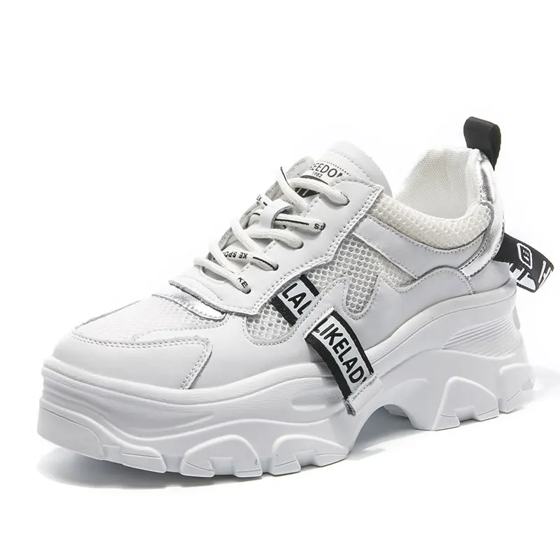 

NEWDISCVRY Genuine Leather Mesh Women's Chunky Shoes Breathable Women Platform Sneakers 2019 Brand Dad Trainers Lady Footwear