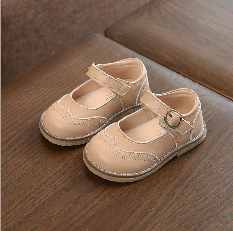 Обувь из натуральной кожи в британском стиле; мягкая дышащая обувь с закрытым носком; кожаная обувь для маленьких девочек; детская обувь для От 1 до 5 лет - Цвет: Apricot color