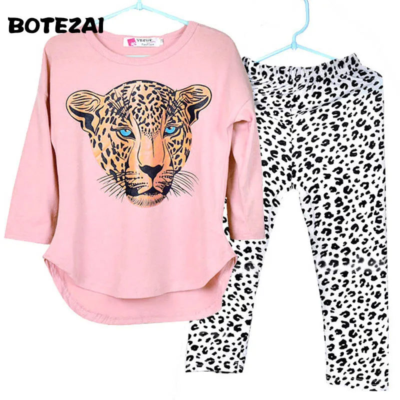 

2017 New Girls Clothing Sets Toddler Leopard Pattern Girls Clothes Baby Kids Clothing Full Sleeve T Shirt +Pants Kids Clothes