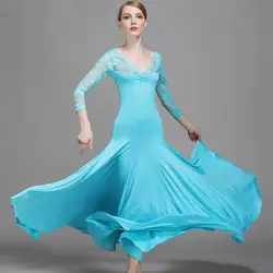 3 цвета синие кружевные бальные танцевальные платья вальс танцевальные костюмы фламенко латинские Бальные платья Румба танцевальная