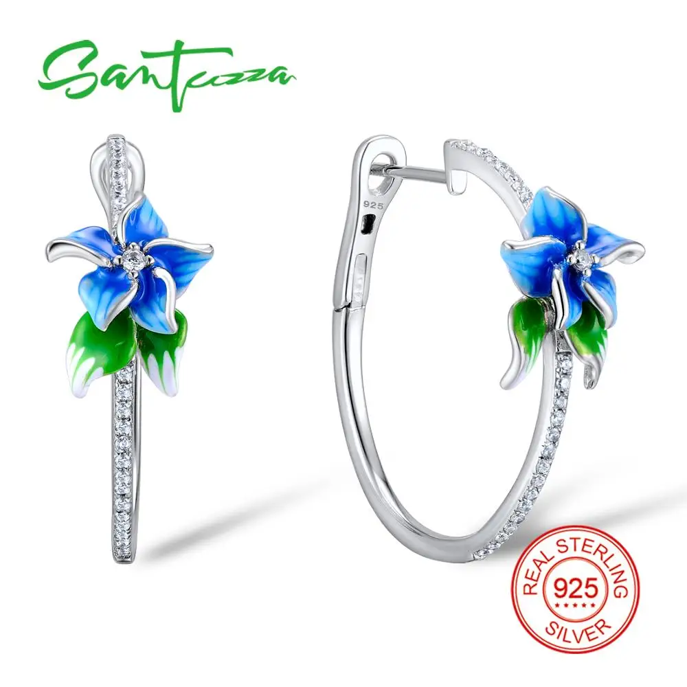 

Silver Earrings Handmade Enamel White Cubic Zirconia Stone Pure 925 Sterling Silver Woman Earrings Fashion Jewelry