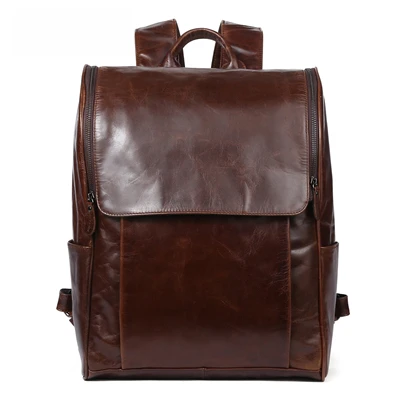 Мужские рюкзаки из натуральной кожи, модные мужские сумки для ноутбука, высокое качество, воловья кожа, повседневный рюкзак для подростков, мужской рюкзак для путешествий - Цвет: Coffee