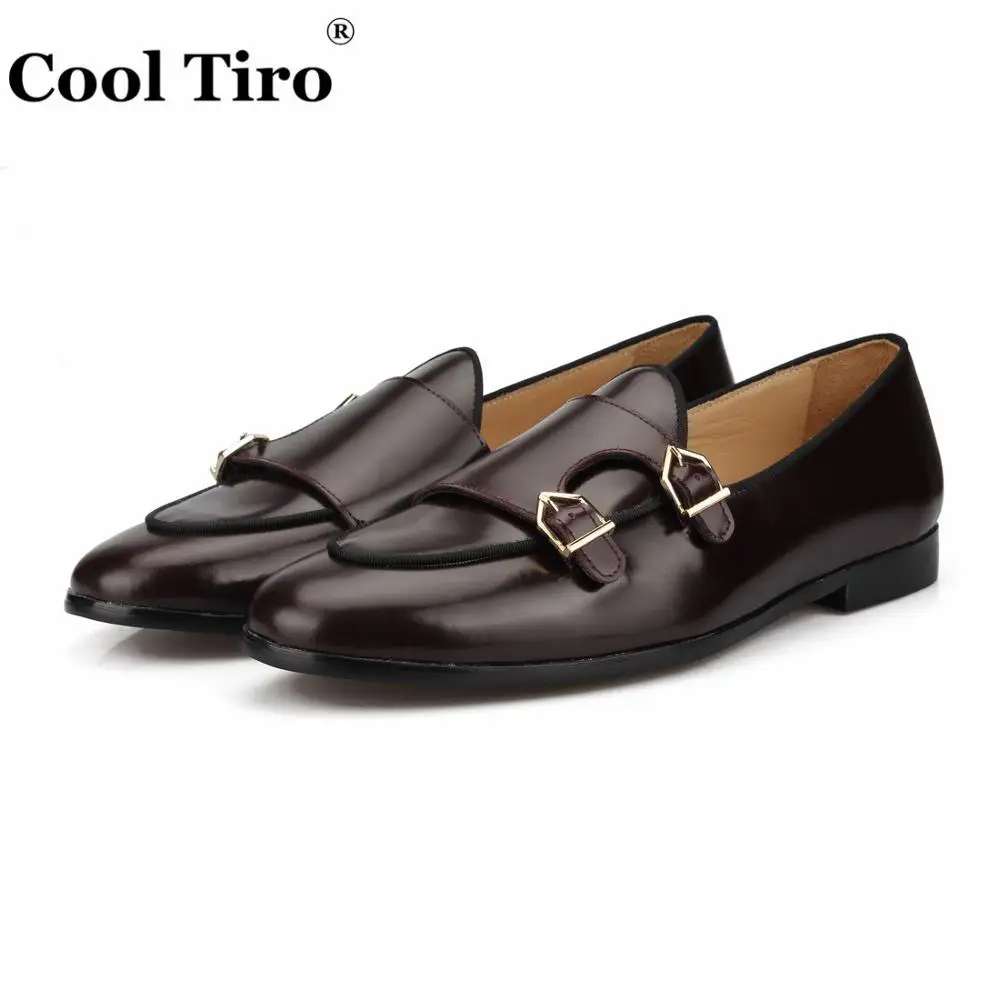 Cool Tiro/Полированная кожа двойной монах Лоферы Мужские Мокасины Тапочки Свадебные модельные туфли Туфли без каблуков повседневная обувь чёрный; коричневый синий
