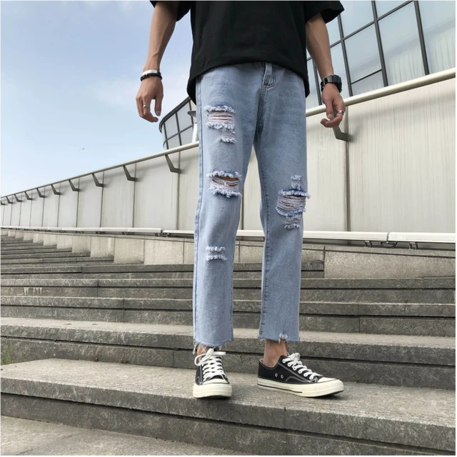 Pantalones vaqueros nuevos de para hombre, pantalones de mezclilla de corte recto, pantalones de Hip Hop salvajes de para hombre, para hombre _ - AliExpress Mobile