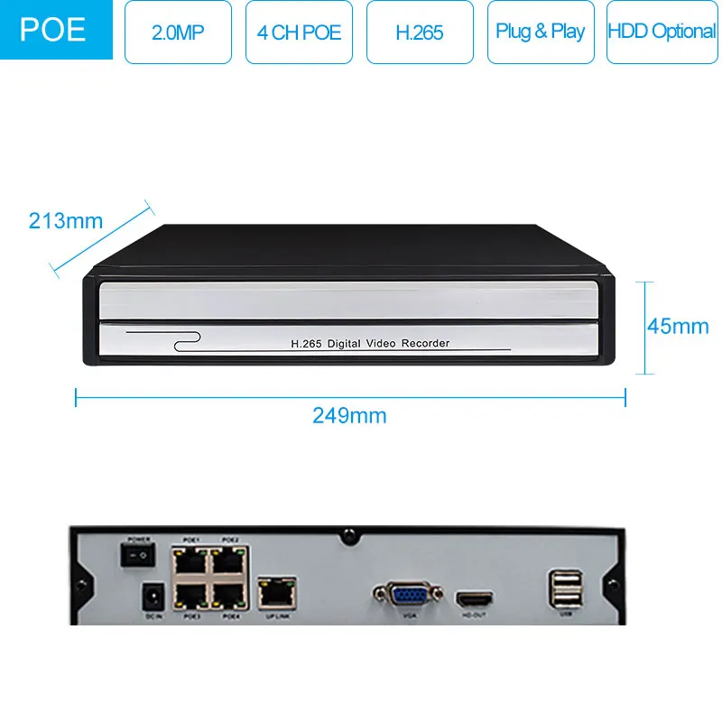  Keeper H.265 4CH 2MP POE Security Camera System Kit Audio Record IP Camera IR Outdoor Waterproof CC