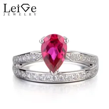 Leige Jewelry Pear Cut Lab Ruby Ring Sterling Silver 925 Fine Jewelry Wedding Engagement Rings For Women July Birthstone