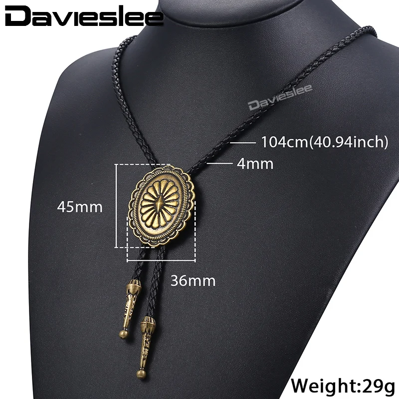 Ожерелье Davieslee для мужчин и женщин, бронзовая овальная подвеска Heronsbill Bolo Tie, черная кожаная цепочка в Западном ковбойском стиле, регулируемая подвеска LUN126