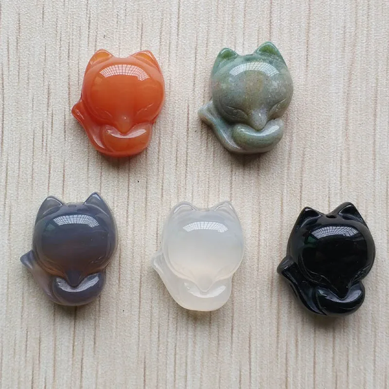 

Free shipping Fashion high quality natural Stone Carved Mixed fox charms Pendants for diy jewelry making 5pcs/lot Wholesale