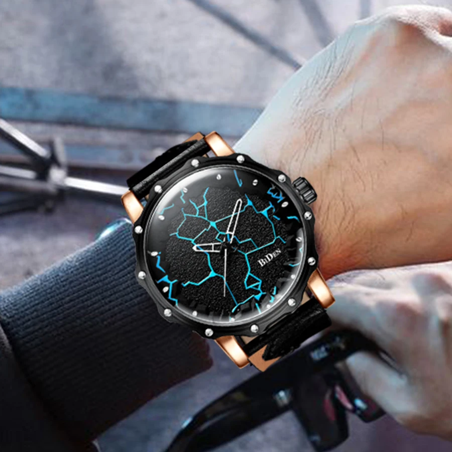 Luxury Brand Men Watch Lightning Thunder Texture Dial Waterproof Sport Military Wristwatch Fashion