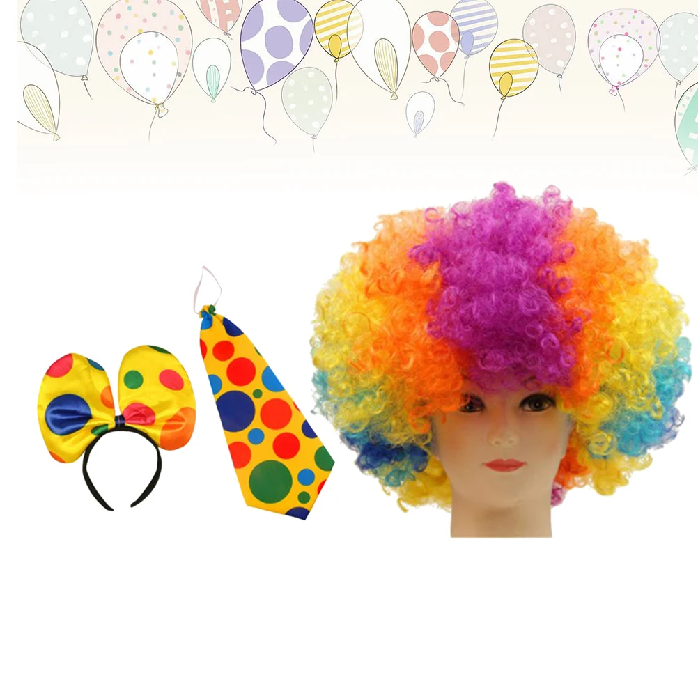1 комплект из 3 предметов, костюм клоуна, Забавный Милый причудливый парик клоуна, костюм клоуна с галстуком-бабочкой, повязка на голову клоуна для девочек-подростков