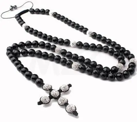 

black resin bead chain 10mm Disco Ball Beads long crystal Necklace for .cross new style wo best wedding gift