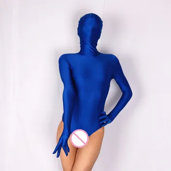 

(MS042) Women Sexy Blue Catsuit Lycra Spandex Shiny Body Suits for Club Wear Jumpsuit Lingerie Unitard Costumes