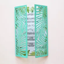 Индивидуальные тропические лазерная резка, для свадьбы приглашения, пальмовое дерево стиль приглашения, персонализированные печатные складывающиеся открытки