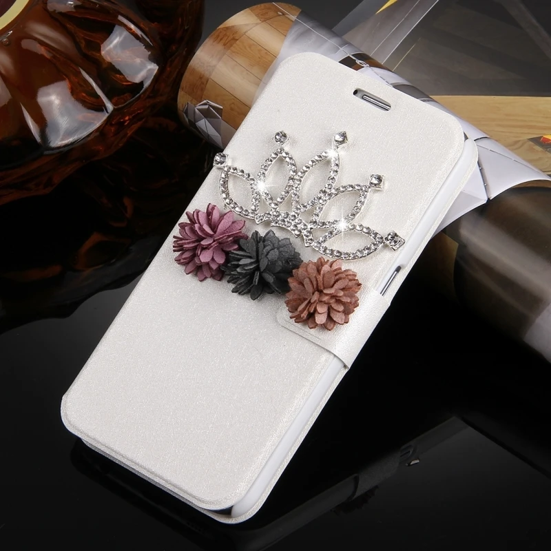 Fevelove for Samsung Galaxy S5 S6 S7 Diamond Bling Crown Flower Pattern Horizontal Leather Case with Magnetic Buckle&ampCard Slots |