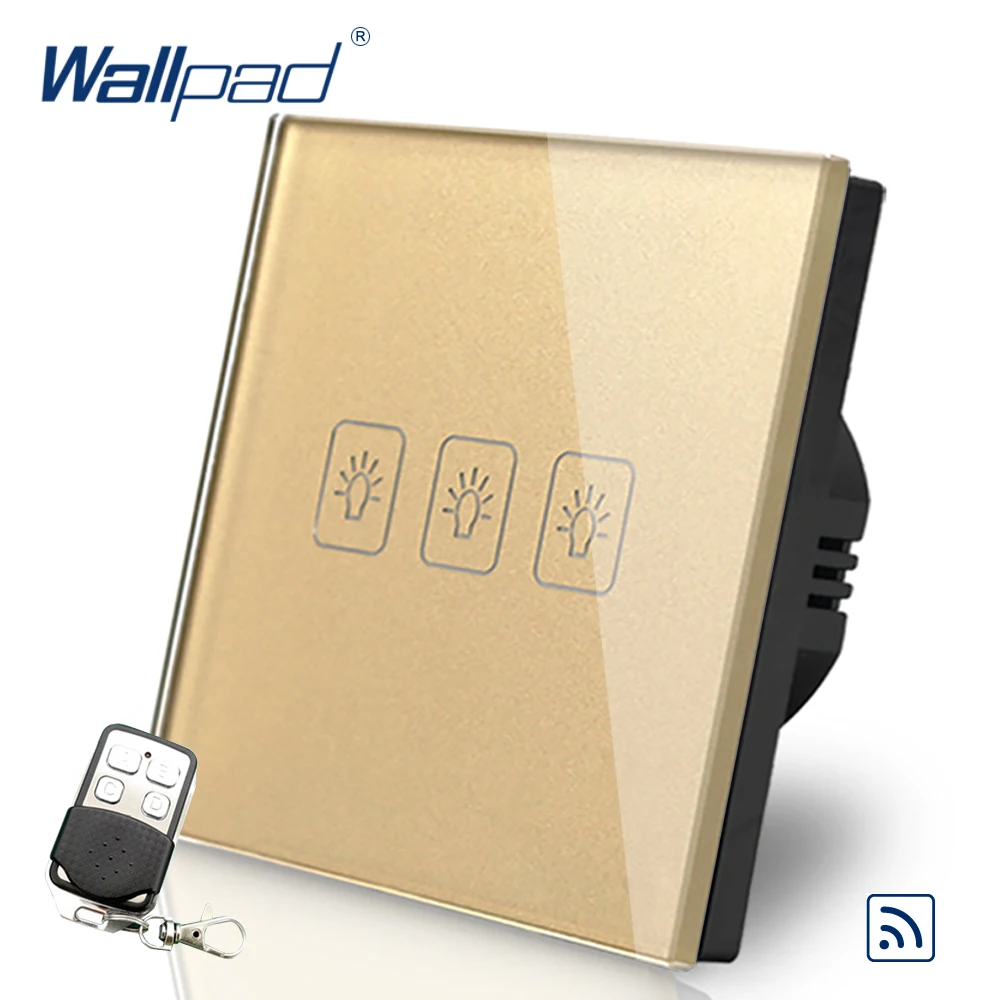 3 банды двойной контроль ЕС Европейский Wallpad золото Стекло Беспроводной RF Broadlink