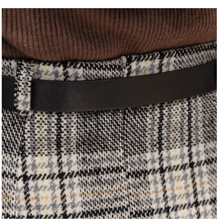 REALEFT, женские шерстяные винтажные миди юбки-карандаш, осенне-зимние клетчатые юбки Harajuku с высокой талией, тюлевые юбки с ремнем для женщин