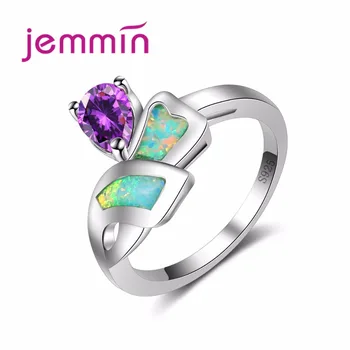 

New design Women Green Fire Opal Rings With Water Drop Crystal 925 Sterling Silver Engagement Wedding Anillos Bijoux