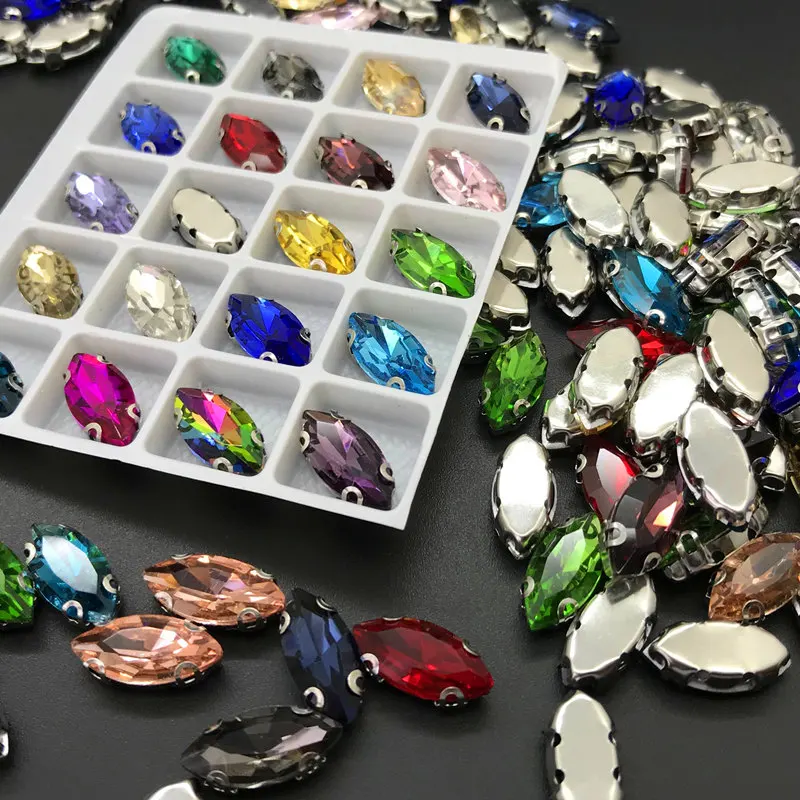 

Sew On Horse Eye D Claw rhinestones Mix Colors Navette Sew on Glass Crystal Stone diy for dress/bags