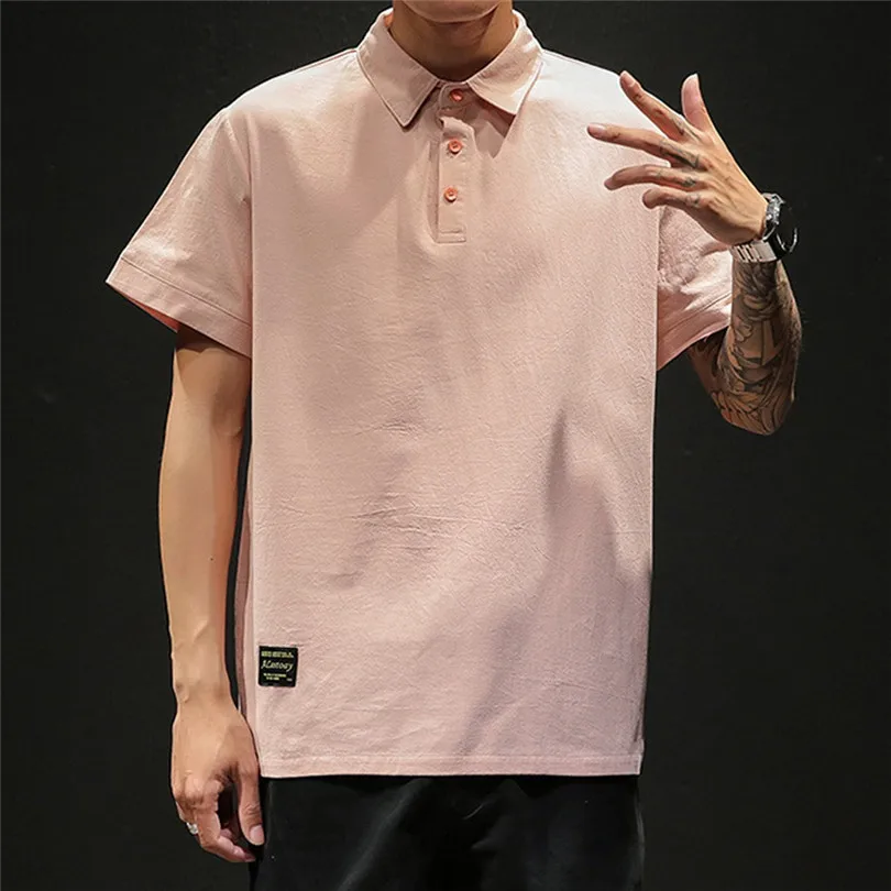 New Fashion Men Summer Cotton And Linen Short Sleeve Solid Color Stand Neck Loose Casual T Shirt Blouse Polo Top #4A24 (20)
