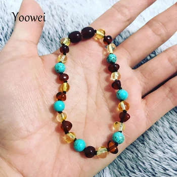 

Yoowei Baltic Amber Bracelet Baroque Beads 6mm Natural Turquoise Gemstone Adult Baby Amber Teething Necklace Jewelry Wholesale