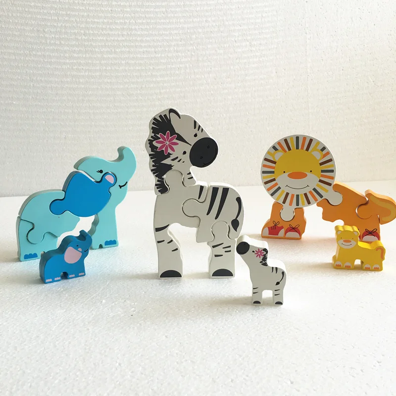 

New Arrival Baby 3D Animal Puzzles Elephant/Zebra/Lion Puzzle Wooden Toys Scene Simulation Child Educational Christmas Gift
