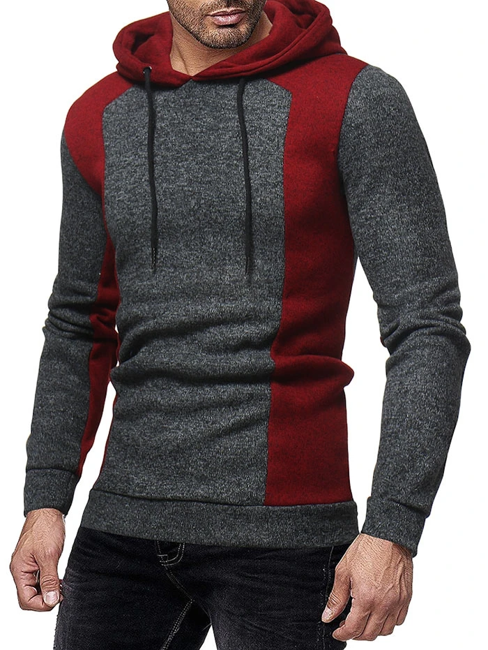Men Color Block Long Sleeve Pullover Hoodie Fall Autumn Full Sleeve Tops with Hat Winter Male