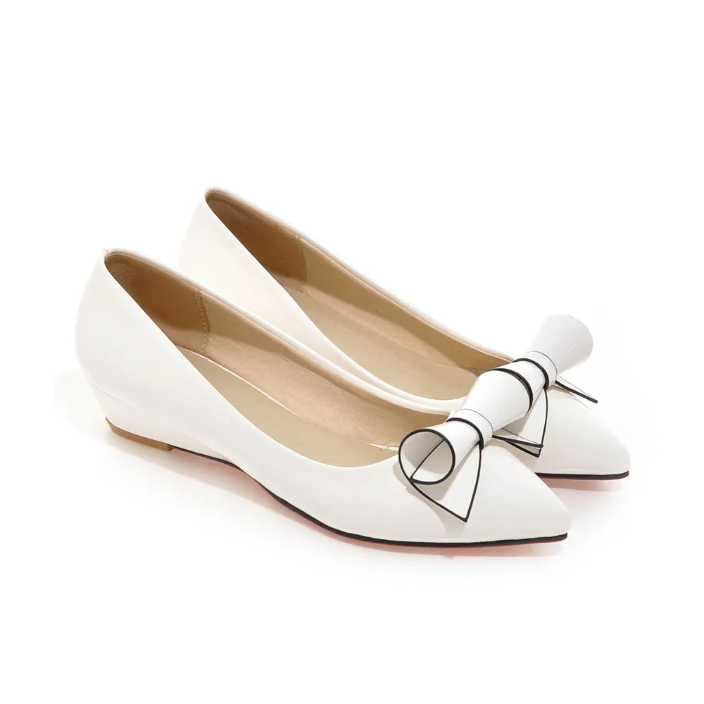 

Women point toe flats women shoes 2017 autumn and spring wedge female single white wedding shoes fashion Bowtie shoes plus size