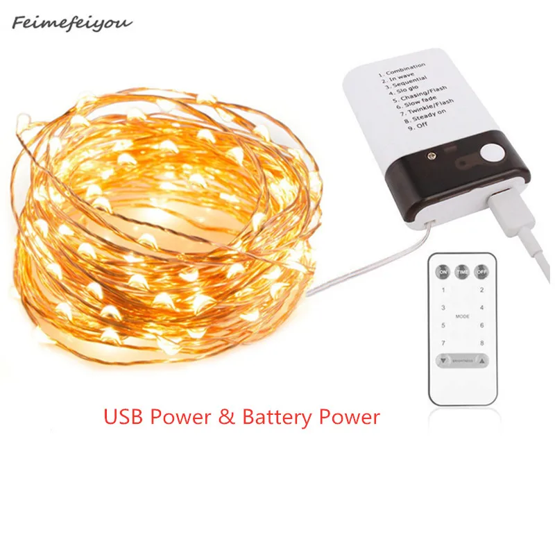

5/10/20M LED Copper Wire String Lights Eight Modes Battery USB Dual Power Fairy Light String For Christmas Wedding Decor Lights