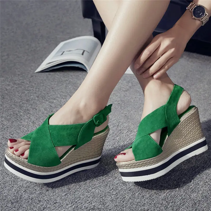 

NAYIDUYUN Women Genuine Leather Wedges High Heel Roman Gladiator Sandals Open Toe Back Strap Platform Party Pumps Casual Shoes