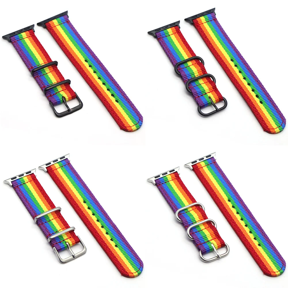 

Nato Nylon Watchband for iWatch 4 3 2 1 for Apple Watch Band 38mm 40mm Watch Strap 42mm 44mm Rainbow Wrist Bracelet