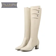 MLJUESE/ г.; женские сапоги до колена; зимние сапоги из коровьей кожи; Короткие Плюшевые высокие сапоги с кристаллами без застежки; женские сапоги; размеры 34-43