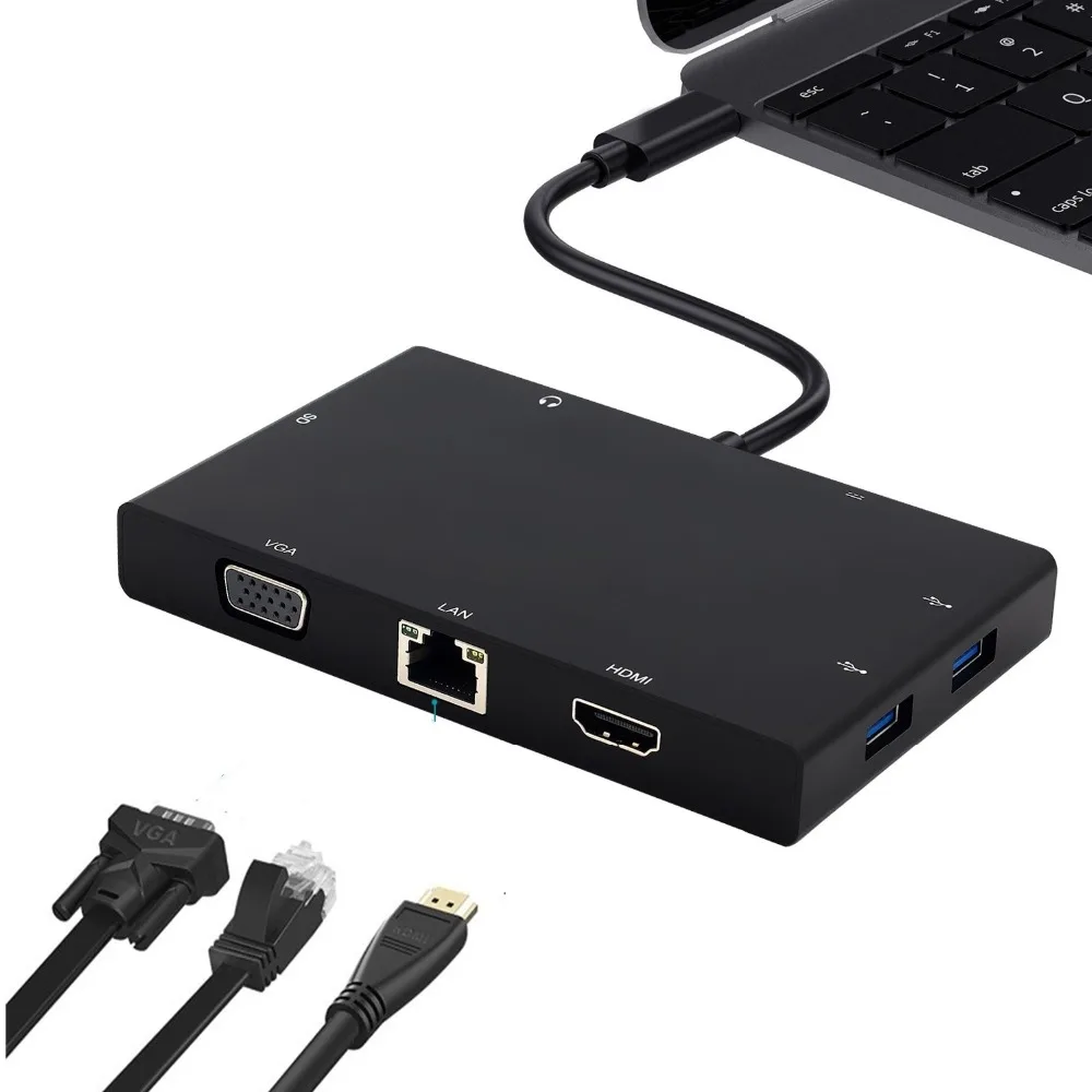 

USB C 3.1 Type C HUB to HDMI VGA RJ45 Gigabit Ethernet USB 3.0 SD Card Reader 3.5mm Audio PD Charge Adapter For Macbook