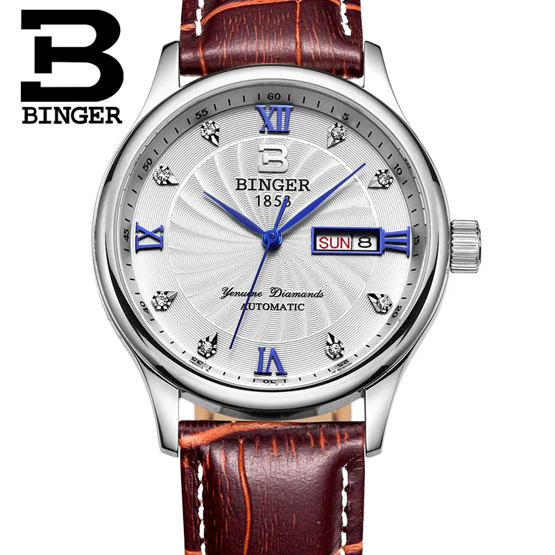 Оригинальные роскошные швейцарские BINGER Брендовые мужские часы с кожаным ремешком водонепроницаемые полностью стальные ветряные мельницы кварцевые мужские часы с календарем модные - Цвет: 11