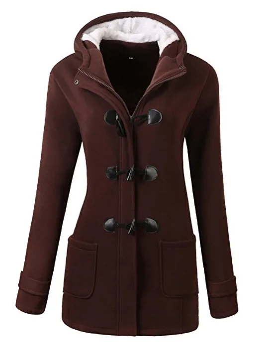 HOT 2019 Europe design women's hooded wool thick blended classic horn buckle Package buttocks coat jacket cotton-padded clothes