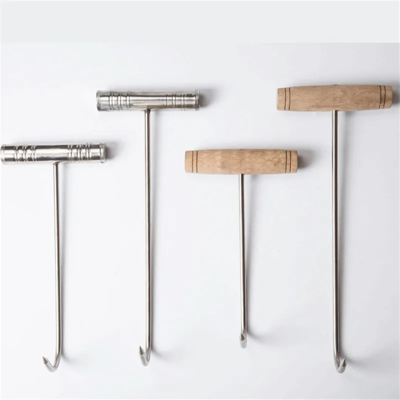 

Stainless Steel and Wood Handle T word meat Hooks for BBQ Kitchen Accessories supplies Barbecue Tools welding tools 2 Styles
