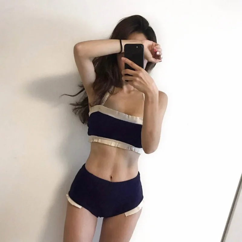 

Swimwear Push Up Bikini Sport Swimsuit Women Two Piece Girl Windsurfing Swiming Swim Suit Plus Size Contracted Color High Waist