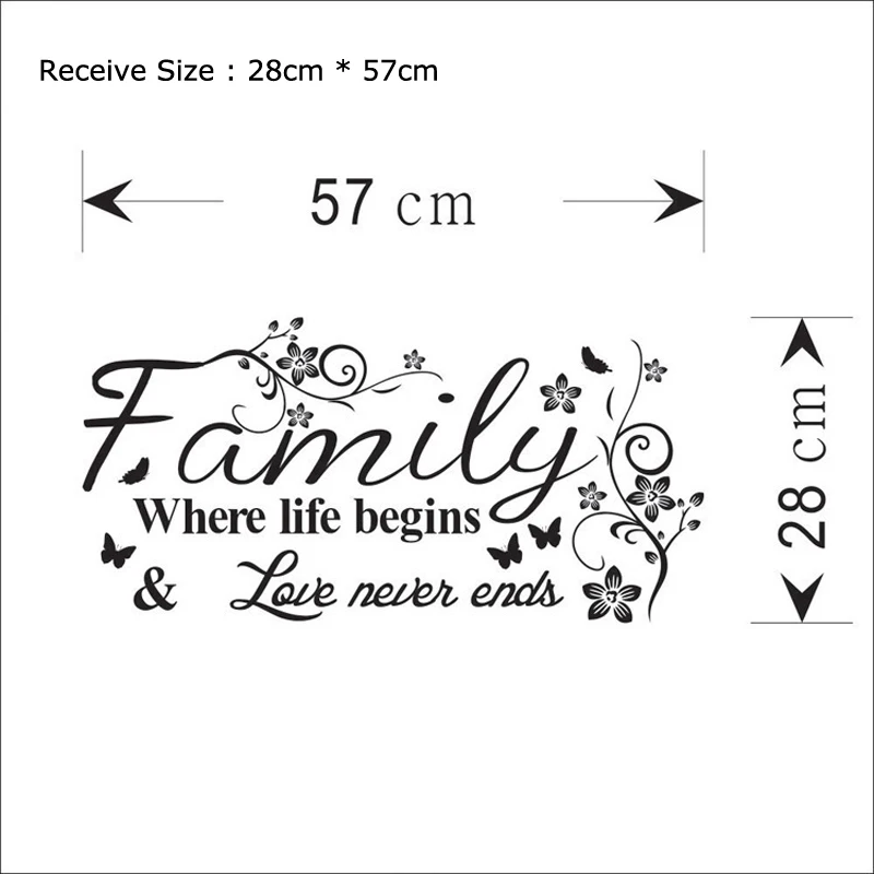 Съемные настенные наклейки Love Family где начинается жизнь любовь никогда не