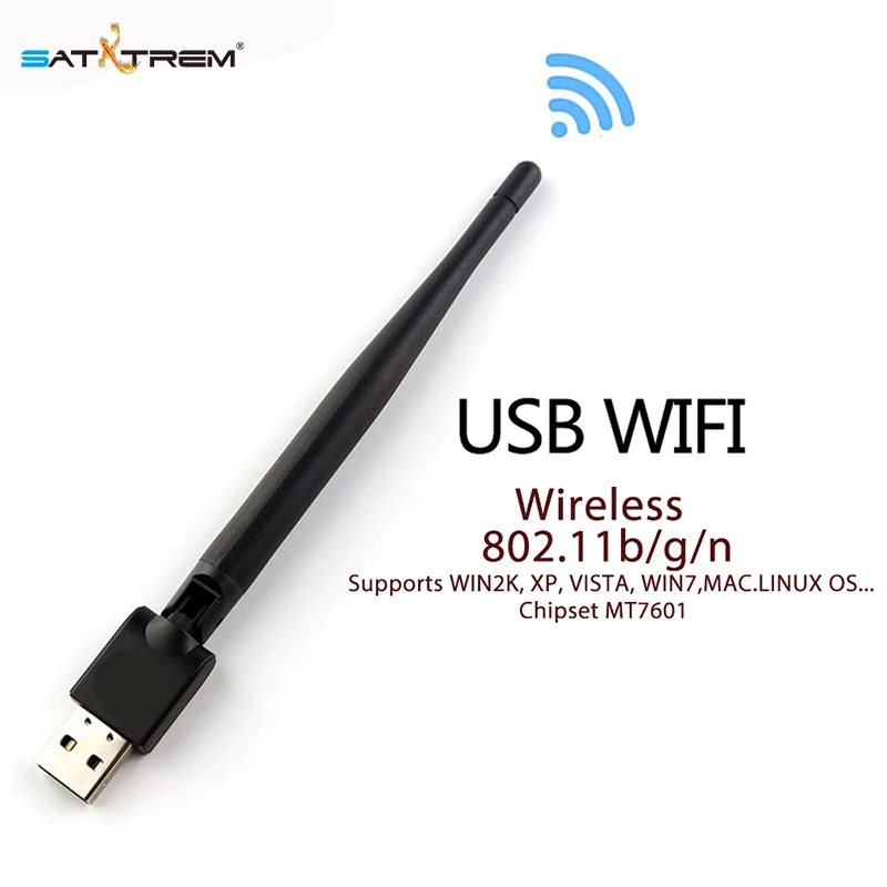 

Wireless USB WIFI Adapter 150Mbps MT7601 Chipset Receiver 802.11n/g/b with Rotatable Antenna Support V8 Super,V8 Golden TV BOX
