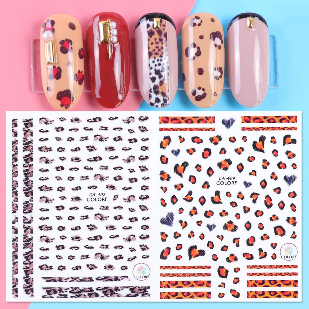 

1 Sheet 3D Nail Art Sticker Leopard Pattern Image Decal Tips For Manicure Self-Adhesive Stickers Nails Wraps Decor LACA401-409