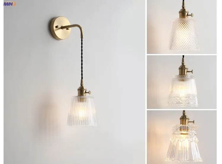 Luminárias para Casa Iluminação de Parede Lâmpada de Parede do Banheiro Espelho de Luz da Escada de Vidro Iwhd Nórdico Japão Retro Luzes Quarto Cobre Wandlamp 22 Casa Quarto Iluminação de Parede Lâmpada de