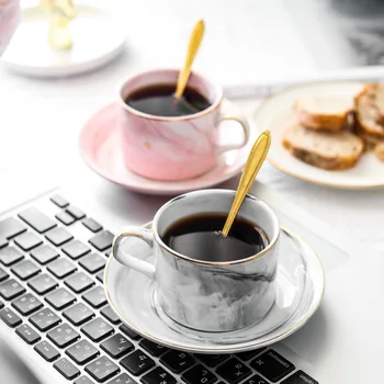 

Europe Marble Grain Ceramics Coffee Cup saucer sets Phnom Penh Afternoon Tea Camellia Morning Milk Mugs with Dish espresso cups