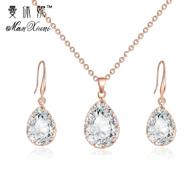 

Manxiuni Jewelry Luxury Genuine Austrian Crystal Pendant Necklace Drop Earrings Set Silver Plated Bridal Jewelry Set For Women