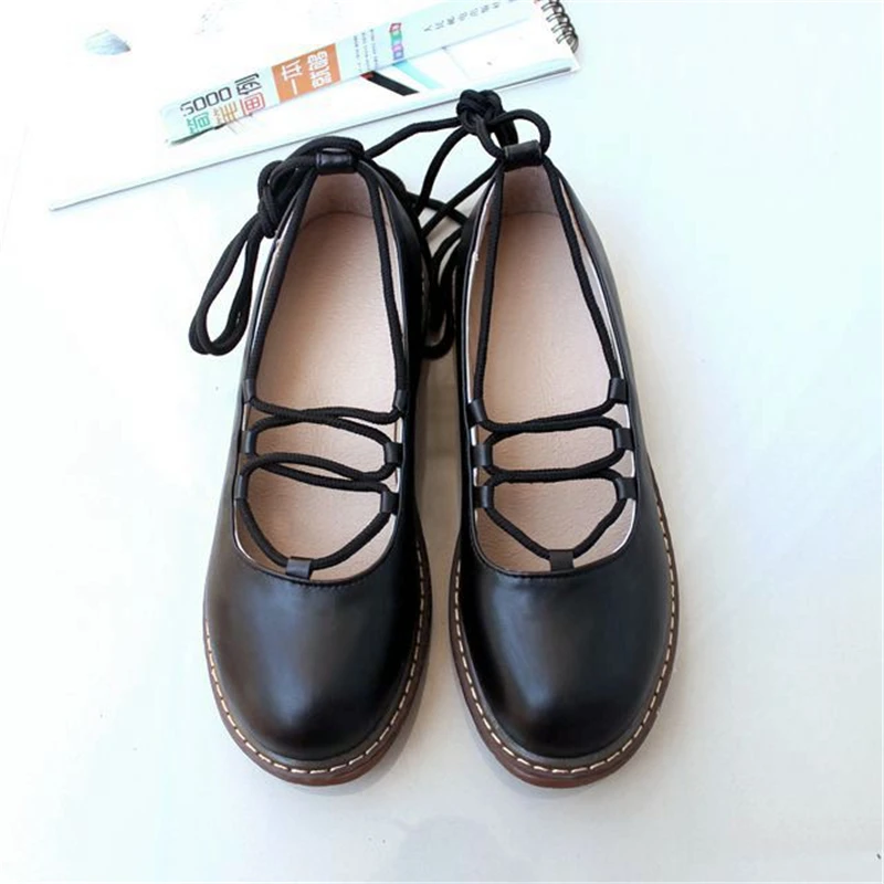 

Women's Lace-up Sweet Lolita Mary Jane pumps Leather Shoes
