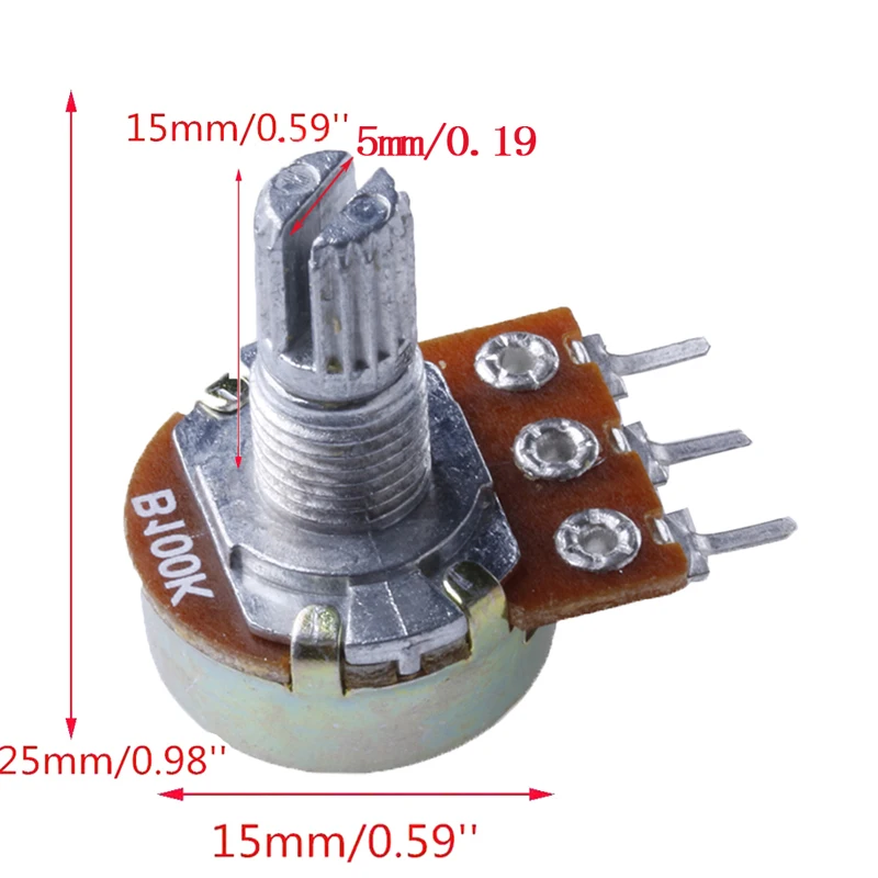 5 шт. 15 мм 100K Ом Линейный конус роторный панельный потенциометр горшок B100K# Aug.26