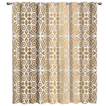 

Gold Moroccan Pattern Damask Room Curtains Large Window Curtain Rod Kitchen Outdoor Indoor Floral Decor Kids Curtain Panels With