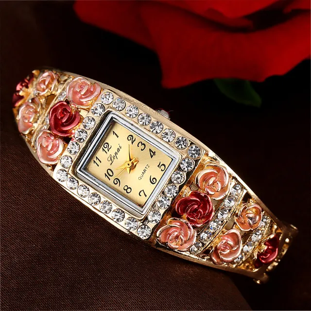 LVPAI Vintage Women Bangle Bracelet Watches Rose Flower Rhinestone Analog Quartz LVPAI Vintage Women Bangle Bracelet Watches Rose Flower Rhinestone Analog Quartz