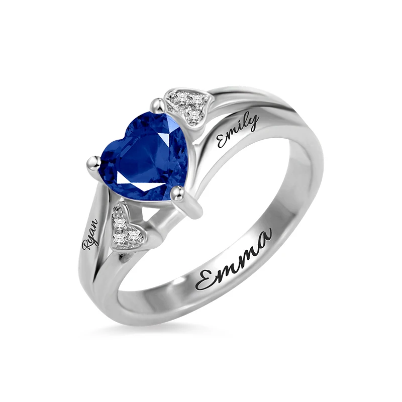 

Wholesale Stylish Engraved Heart Birthstone Ring In 925 Sterling Silver For Birthday Gift